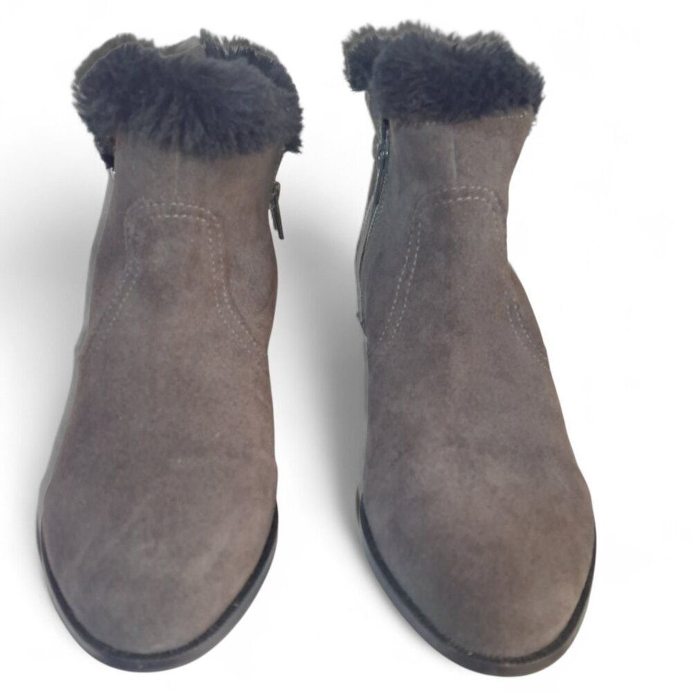 Marc Fisher Women's Grey Suede Faux Fur Ankle Booties Sz 7.5
